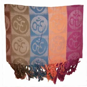 Wild SCA586 Four-color Om Meditation Symbol Handwoven Tassel Scarf