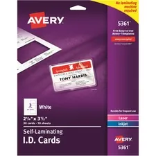 Avery 5361 Averyreg; Laminated I.d. Cards - 30  Box - 2 Width X 3.3 He