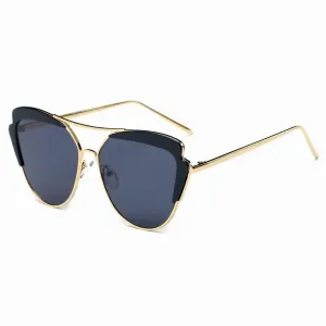 Iris CD11 D01-B01 Women's Brow Bar Mirrored Lens Cat Eye Sunglasses