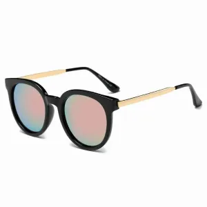 Iris CD07 D01-B12 Women's Retro Mirrored Lens Horned Rim Round Sunglas