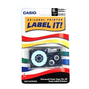 XR-6WES | Casio 1PK 6MM LABEL PRINTER TAPE - BLACK ON WHITE