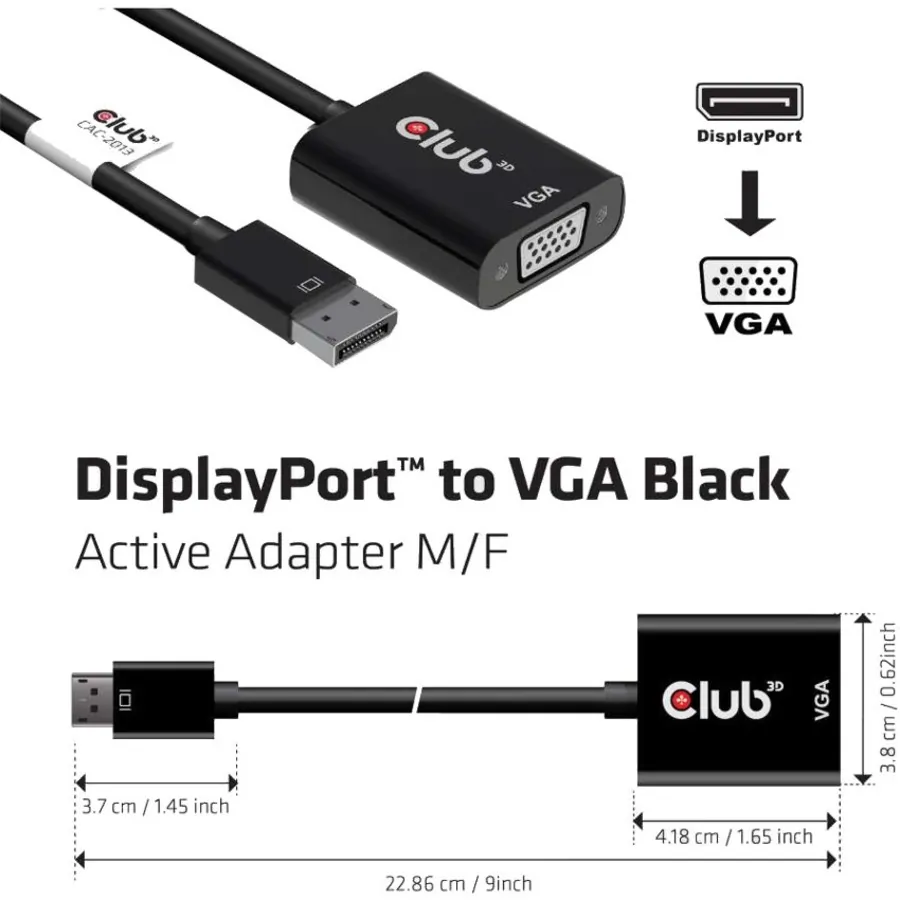 Club CAC-2013 Displayport 1.2 Male To Vga Female Adapter - Black