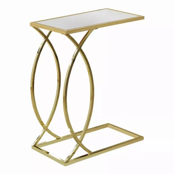 Homeroots.co 333077 18.25 X 10.25 X 24 Gold Metal Glass  Accent Table