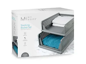 DC262 | Bulk Buys Grey 2 Piece Collapsible Stacking Basket