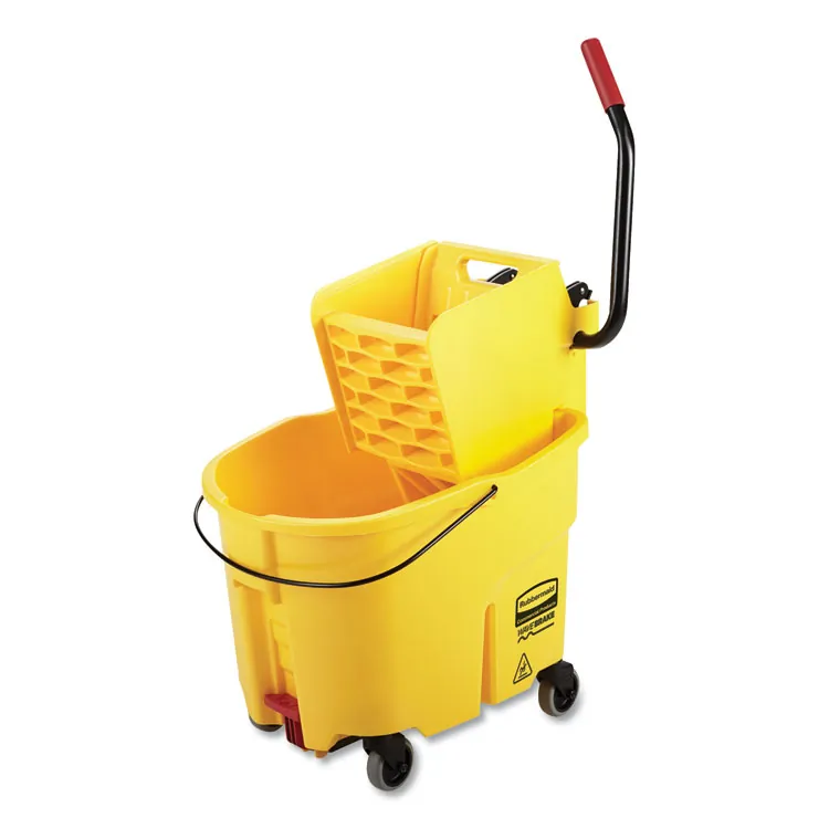 Rubbermaid RCP 7480YEL Commercial Wave Brake Side Press Mop Bucket - 2