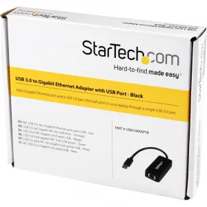 Startech USB31000SPTB Usb 3.0 To Gigabit Ethernet Adapter Nic W Usb Po