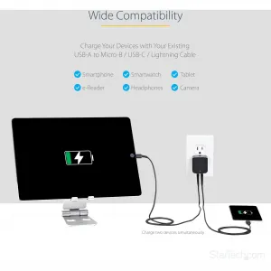 Startech USB2PACUBK 2 Port Usb Wall Charger, 17w Wall Charger Hub (2.4