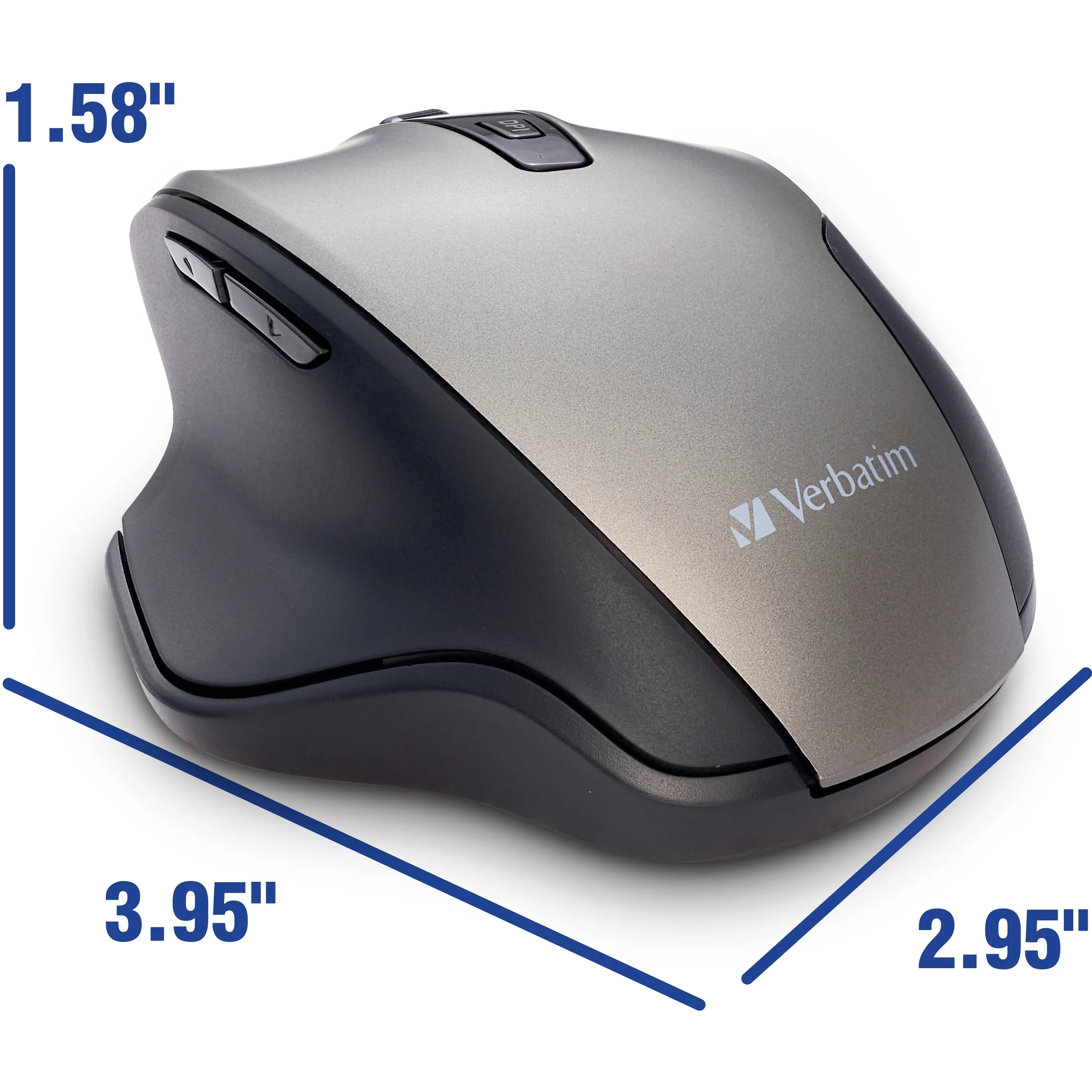 Verbatim 70242 Silent Ergonomic Wireless Blue Led Mouse - Graphite - B