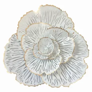 Plutus PBTH94677 Flower Wall Decor In White And Gold Metal