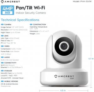 Amcrest IP4M-1041W Amcrest 4mp Ultrahd Indoor Wifi Camera, Security Ip