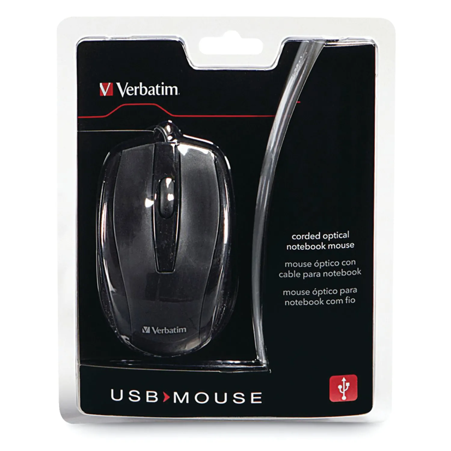 Verbatim 98106 Corded Notebook Optical Mouse - Black - Optical - Cable