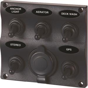 Seasense NWMNA-5001560 5 Gang Toggle Switch Panel With 12-volt Outlet