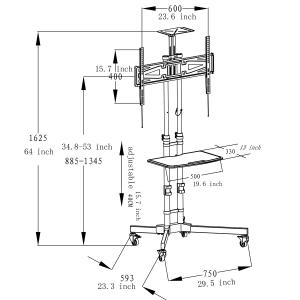 Loctek P3B Tv Cart With Dvd Shelf And Camera Shelf. Holds 88 Lbs. 15.7