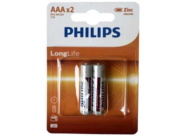 Bulk BA011 Philips Long Life Zinc Chloride 2 Pack Aaa Battery