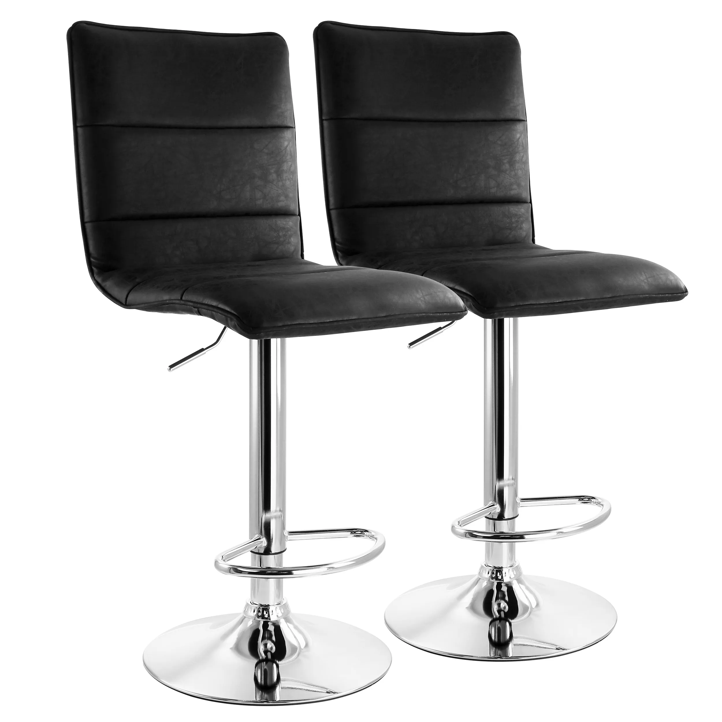 Elama ELM-7231-VBLK Tufted Faux Leather Bar Stools - Set Of 2 In Black