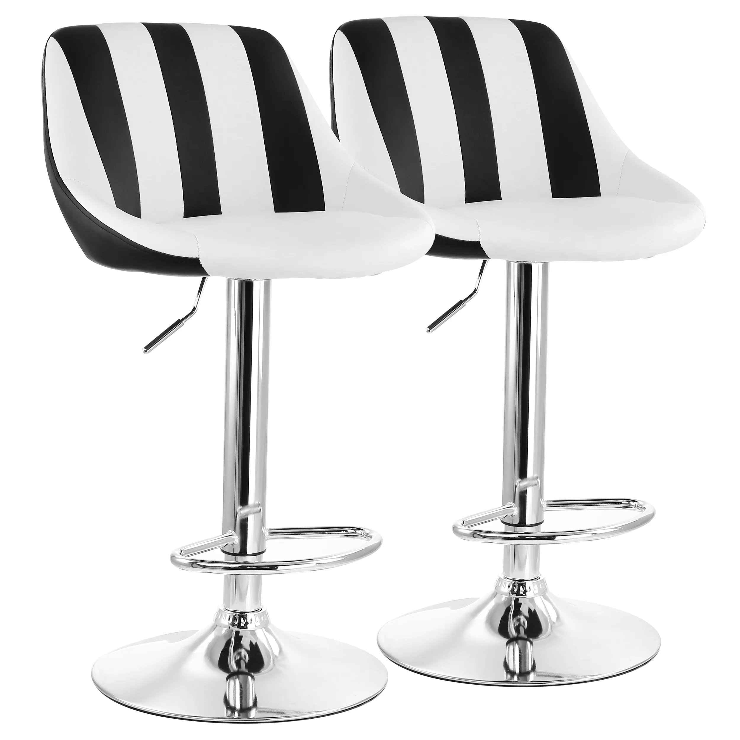 Elama ELM-704B-BLK-WHT Adjustable Faux Leather Bar Stool Set - Black  