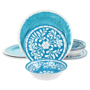 EL-TELLY | Elama Telly 12-Piece Teal Melamine Dinnerware Set