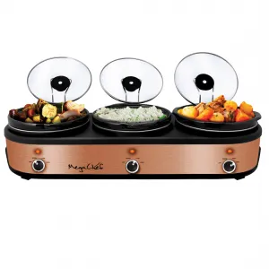 Megachef MC-1210 Triple 2.5 Quart Slow Cooker And Buffet Server In Bru