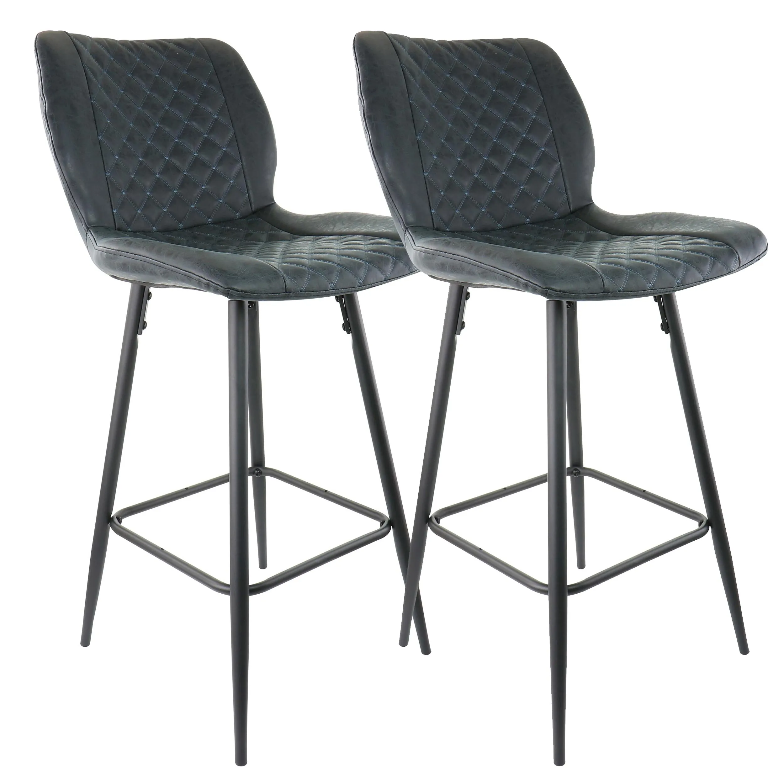 Elama ELM-799-37A-BLK 2 Piece Adjustable Faux Leather Bar Chair Set In