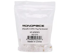 Monoprice 7270 Rj12 6p6c Flat Stranded Plug - 50pcs Bag