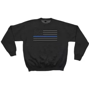 Fox 64-6482 S Usa Flagthin Blue Line Crewneck Sweatshirt Black - Small