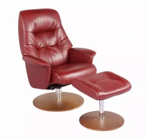 Homeroots.co 383053 Contemporary Earthy Red Swivel Recliner And Ottoma