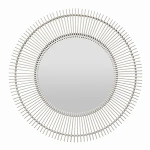 Plutus Brands Elegant White Natural Fiber Rattan Wall Mirror