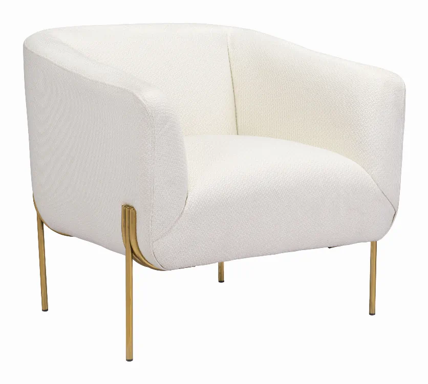 Zuo 101258 Micaela Arm Chair Ivory  Gold