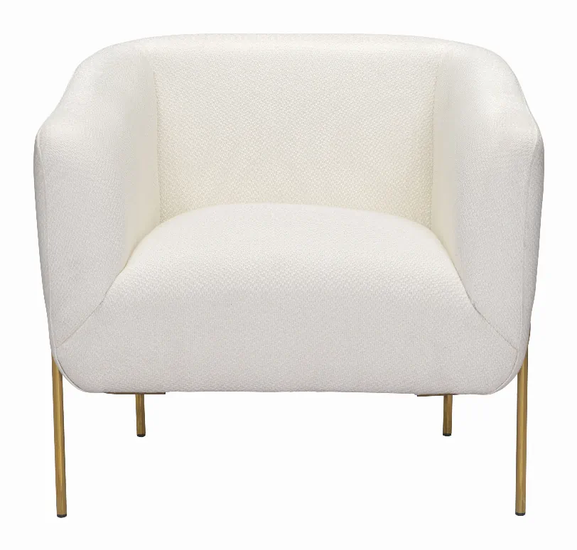 Zuo 101258 Micaela Arm Chair Ivory  Gold