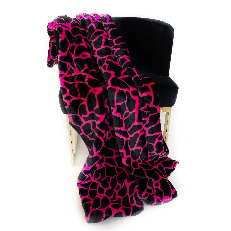 Plutus PBDT1701-96x110T Plutus Pink Black Plush Faux Fur Luxury Throw 