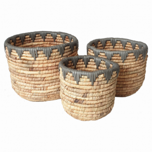 Plutus PBTH93299 Water Hyacinth Basket In Brown Natural Fiber Set Of 3