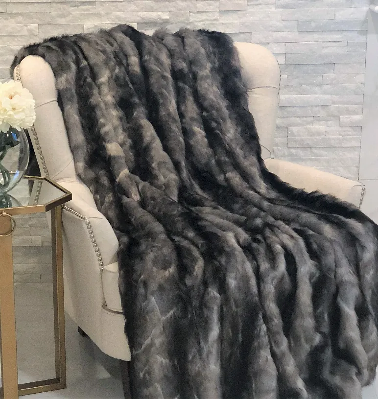 Plutus PBSF1419-102x116 Plutus Brandy Grey Faux Fox Luxury Throw