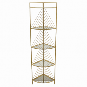 Plutus PBTH93061 Metal Mirrored Plant Stand In Gold Metal