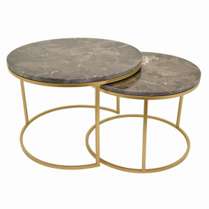 Plutus PBTH92925 Metal Marble Top Table In Gold Metal Set Of 2