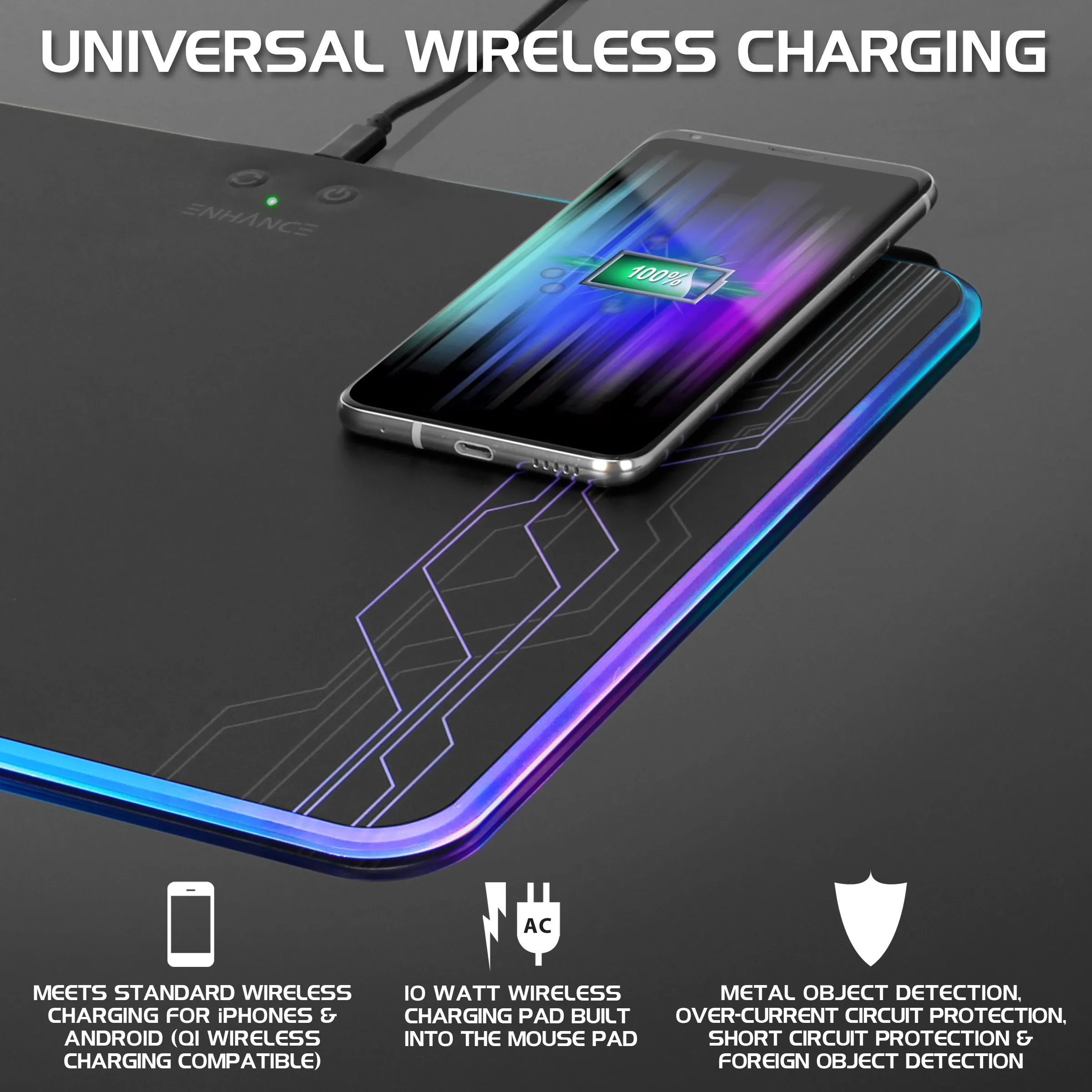 Generic ENPU1LR500BKWS Wireless Charging Led Mouse Pad  Mouse