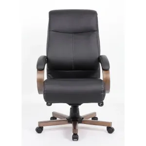 Lorell LLR 69590 Wood Base Leather High-back Executive Chair - Black L