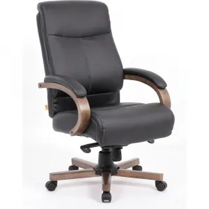 Lorell LLR 69590 Wood Base Leather High-back Executive Chair - Black L