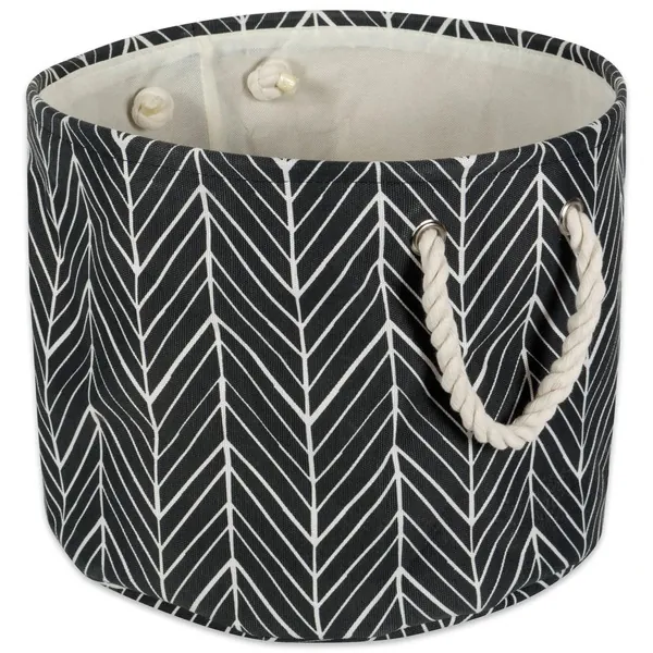 Dii CAMZ38619S Polyester Bin Herringbone Black Round Medium 12x15x15