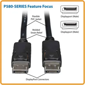 Tripp P580020 20ft Displayport Cable With Latches Video - Audio Dp 4k 