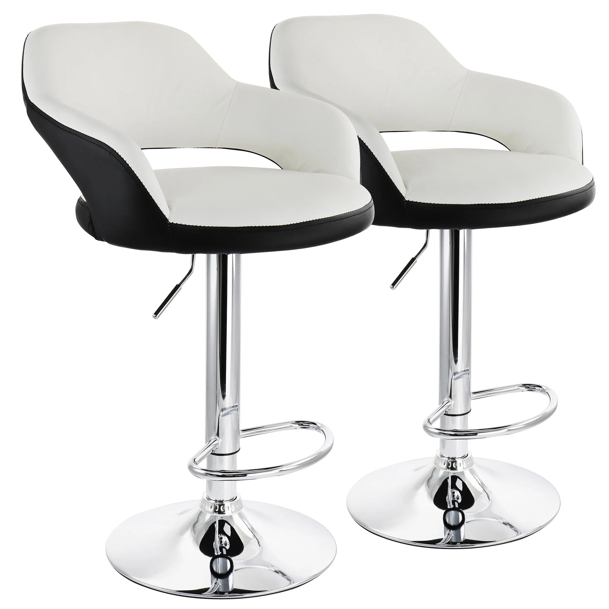 Elama ELM-705-WHT-BLK Adjustable Faux Leather Bar Stool - White  Black