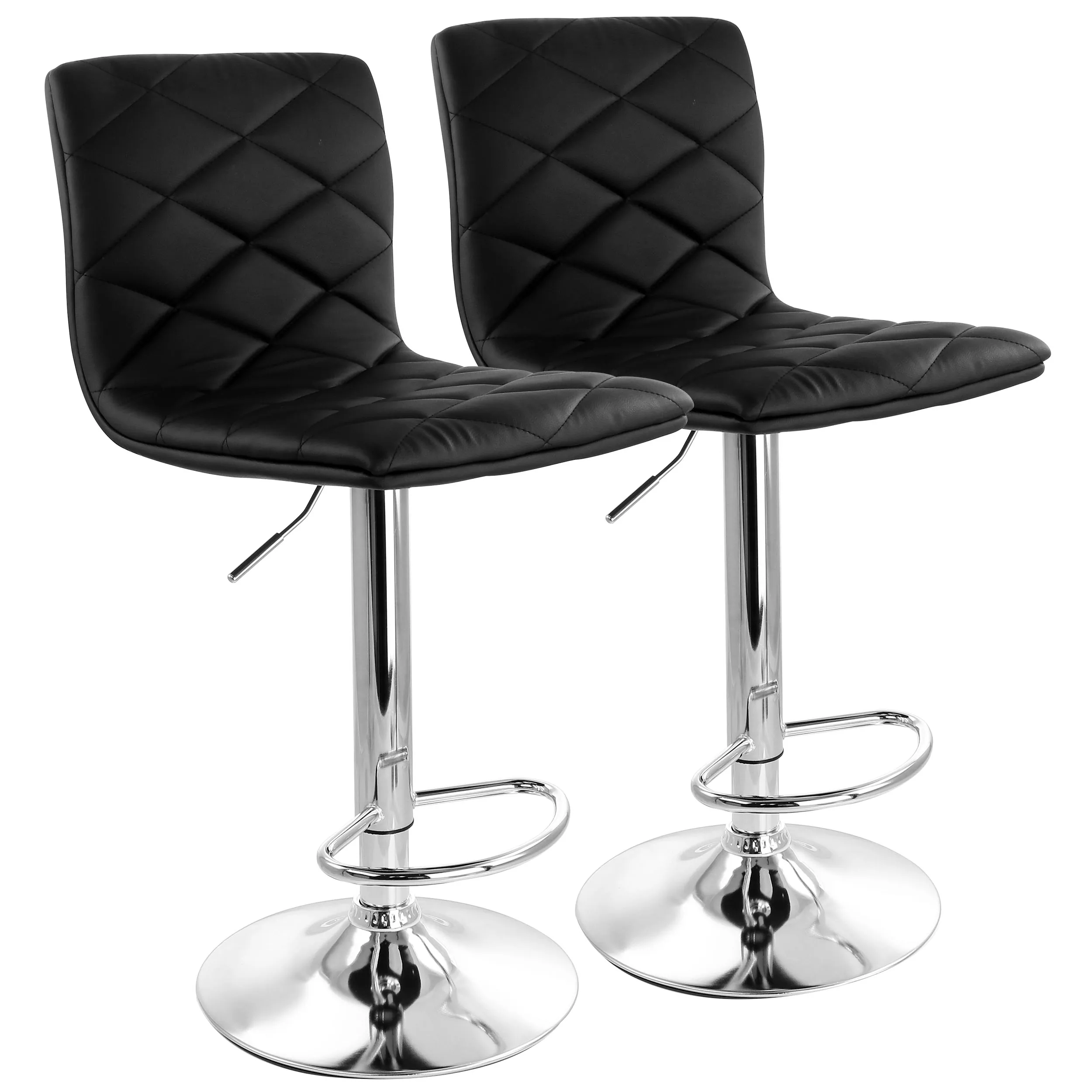 Elama ELM-739-BLK 2 Piece Adjustable Diamond Tufted Faux Leather Bar S