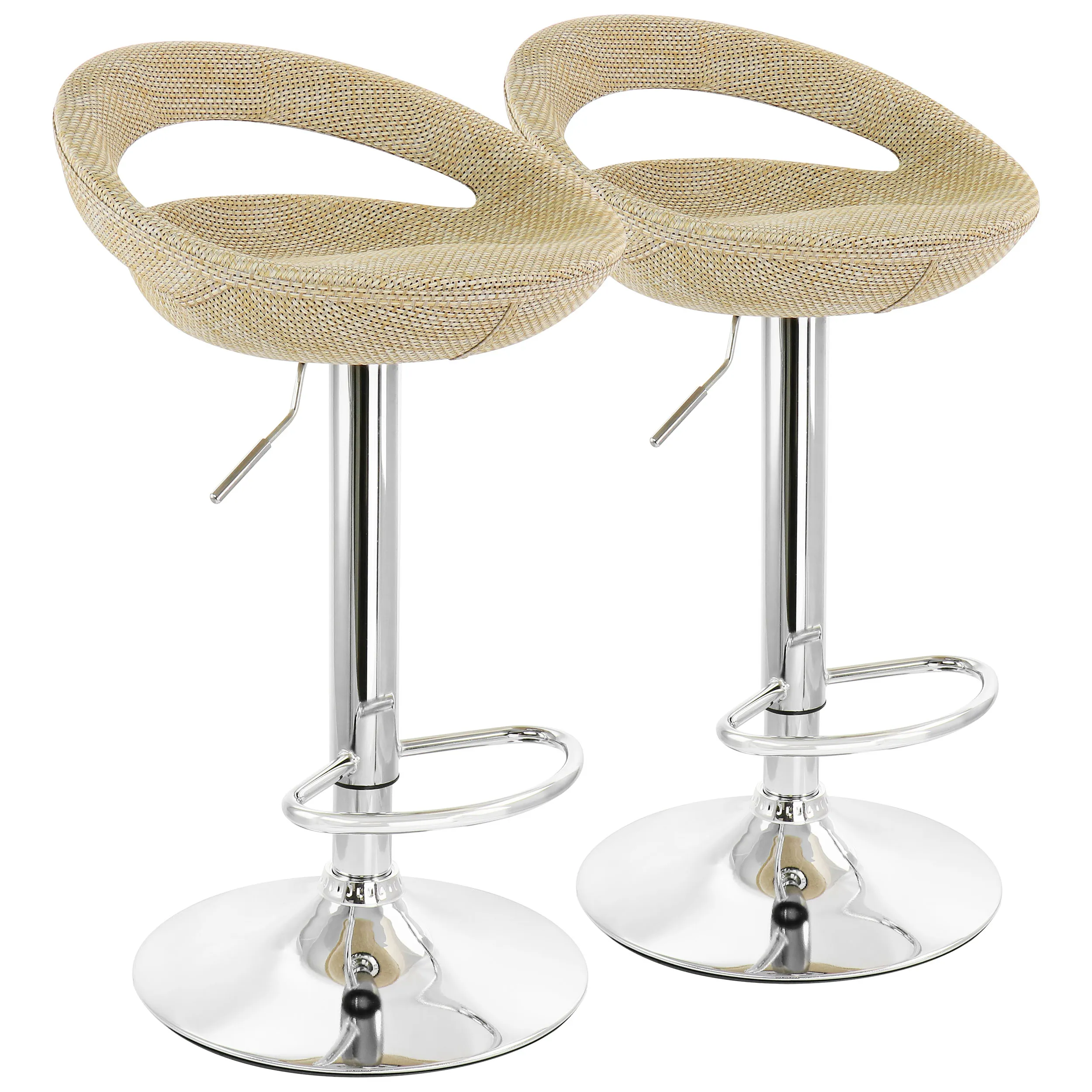 Elama ELM-905-TAN Adjustable Rattan Barstool Set - Tan  Chrome Base