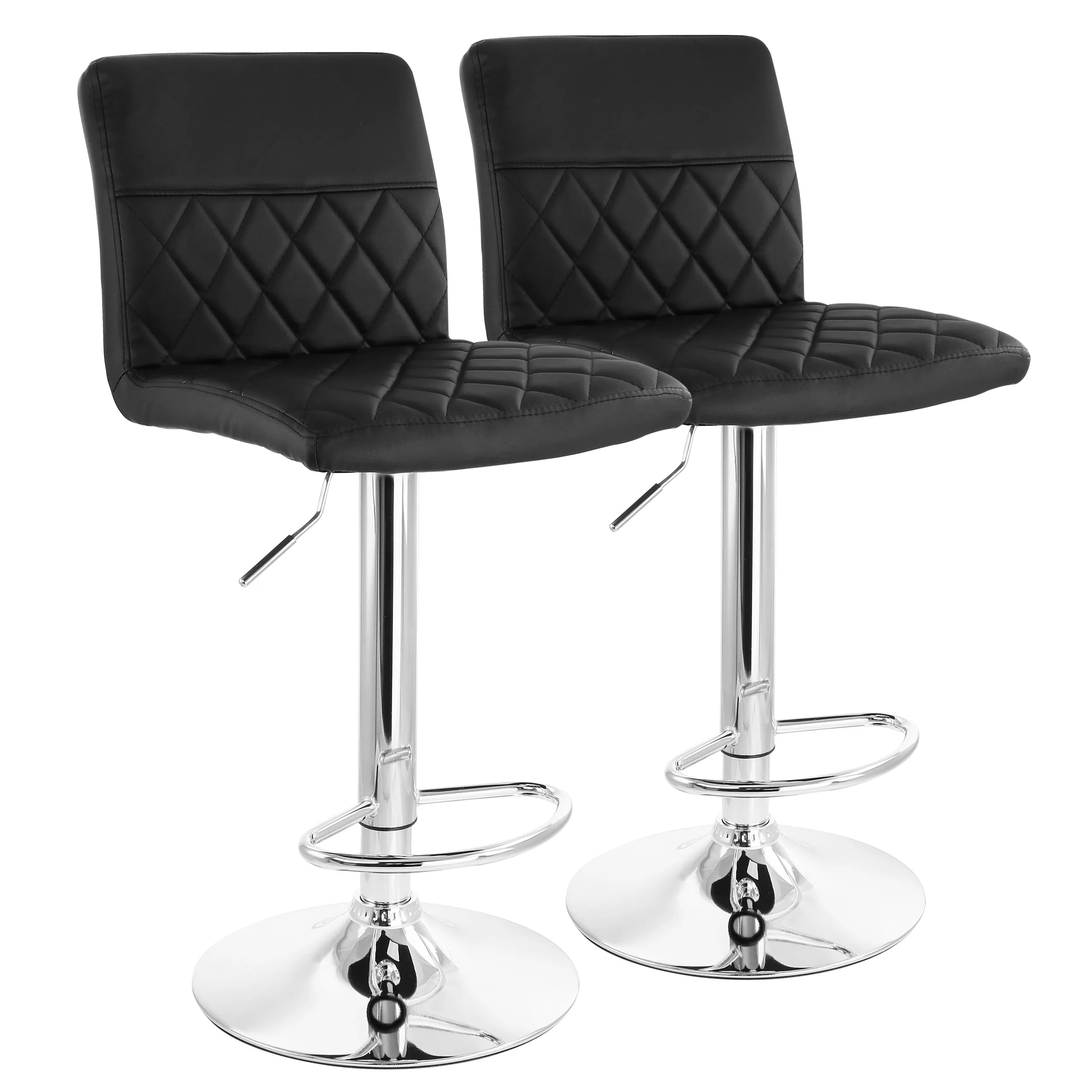 Elama ELM-766-BLK 2 Piece Adjustable Faux Leather Bar Stool In Black W