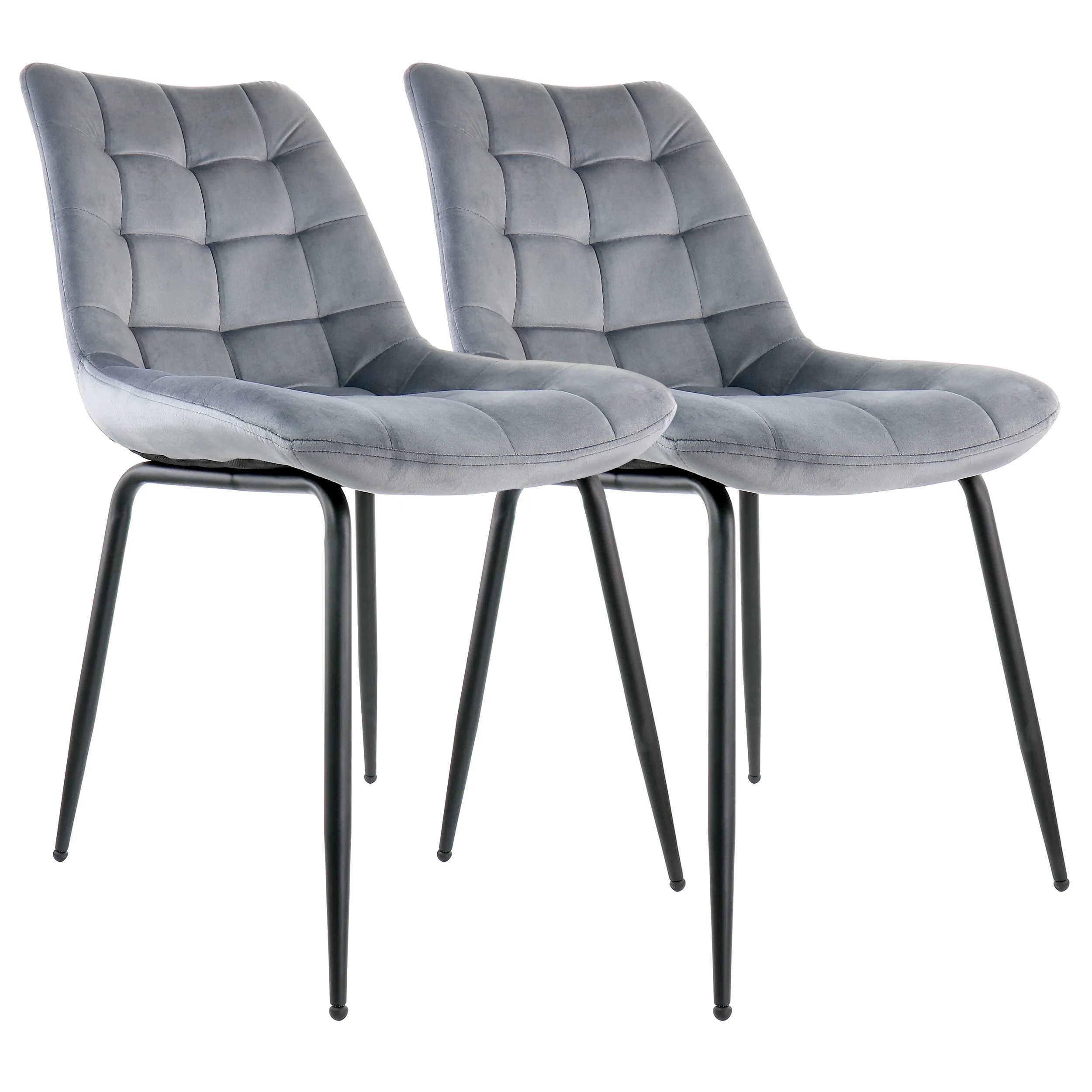 Elama ELM-233-1-GRY Velvet Tufted Chairs Set With Black Metal Legs - G