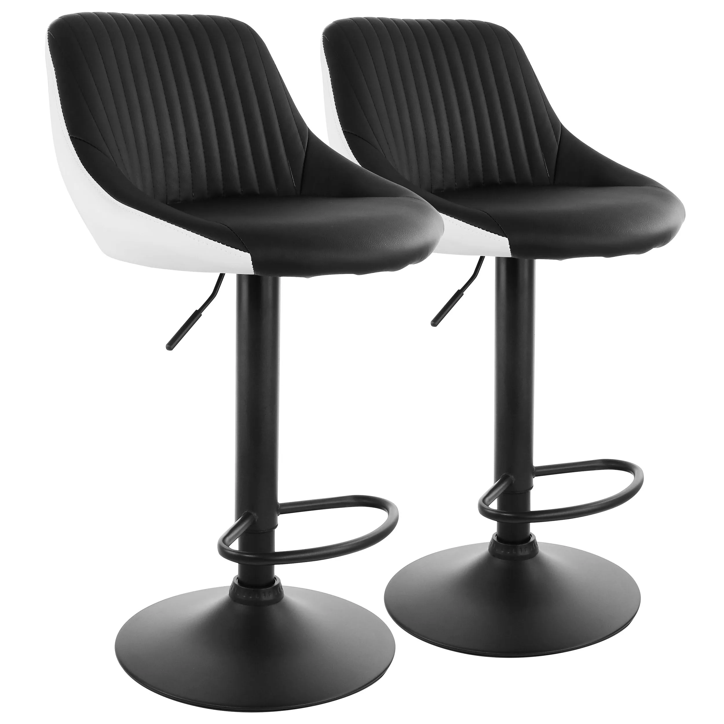 Elama ELM-704-1-BLK-WHT Adjustable Faux Leather Bar Stools - Black  Wh