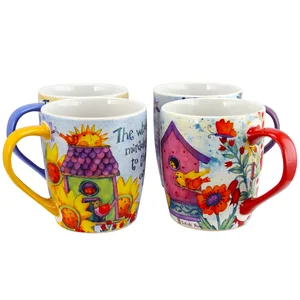 Gibson Gibson Birdhouse Floral 18 oz Mug Set - 4 Colorful