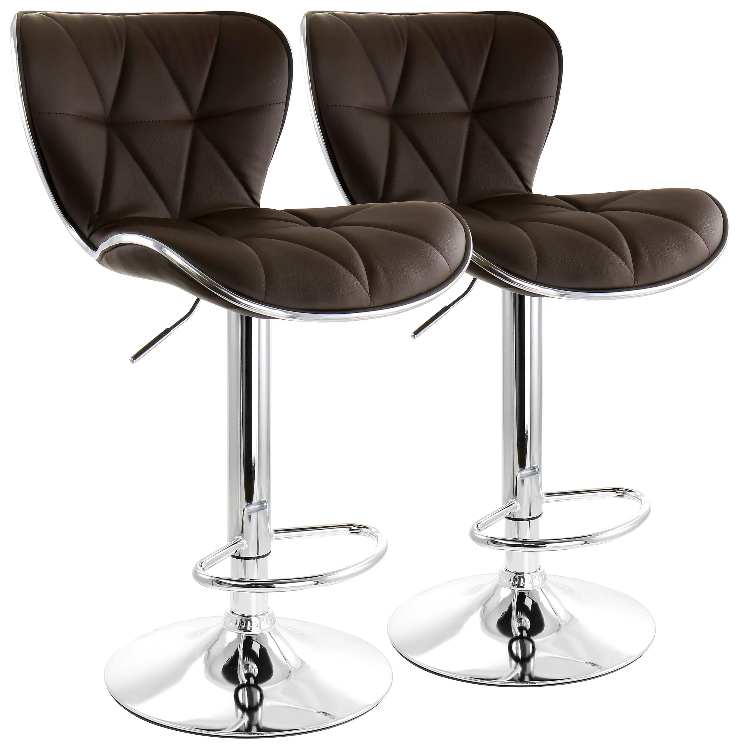 Elama ELM-712-BROWN Adjustable Brown Faux Leather Bar Stool Set Of 2