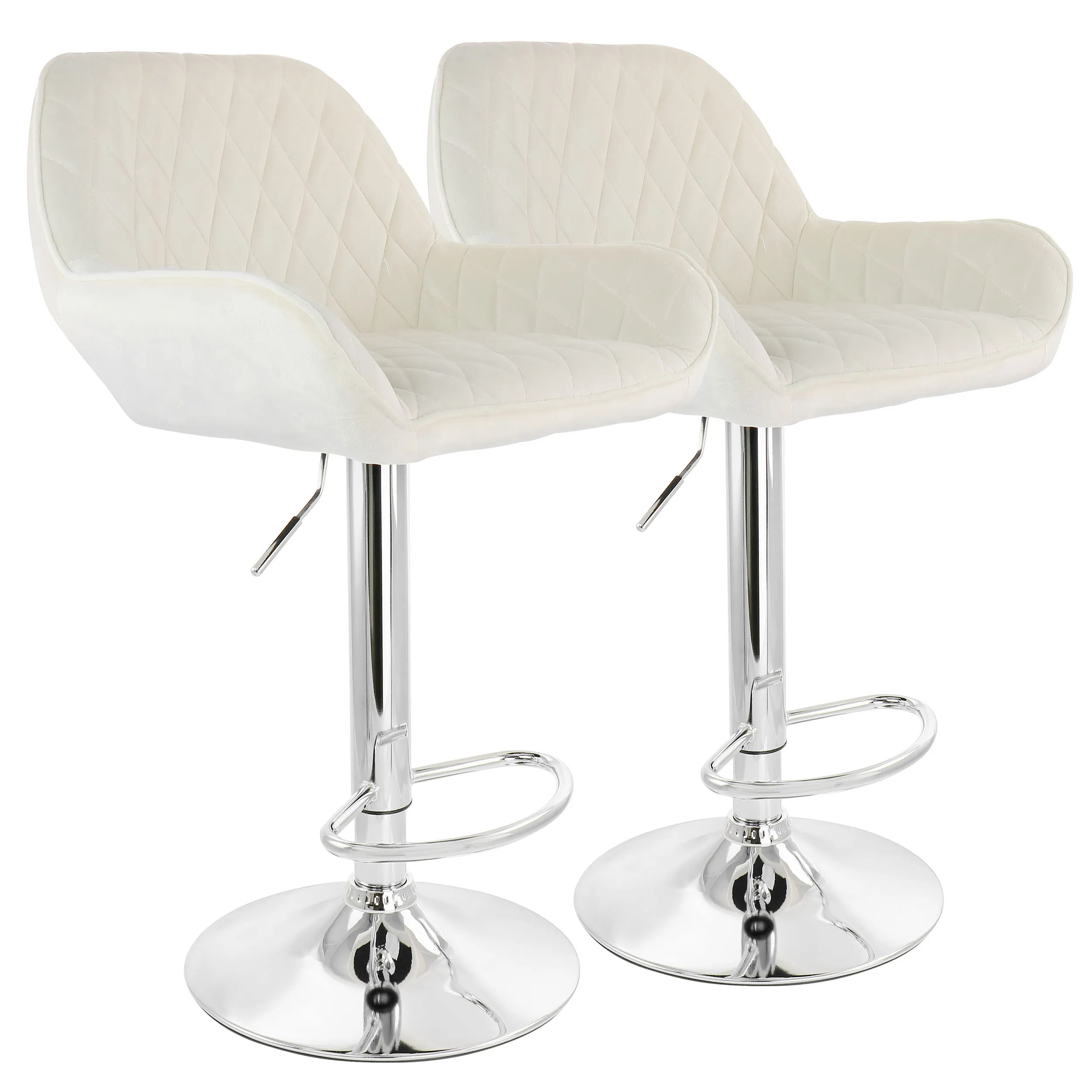 Elama ELM-221E-WHT 2 Piece Adjustable Velvet Bar Stools In White With 