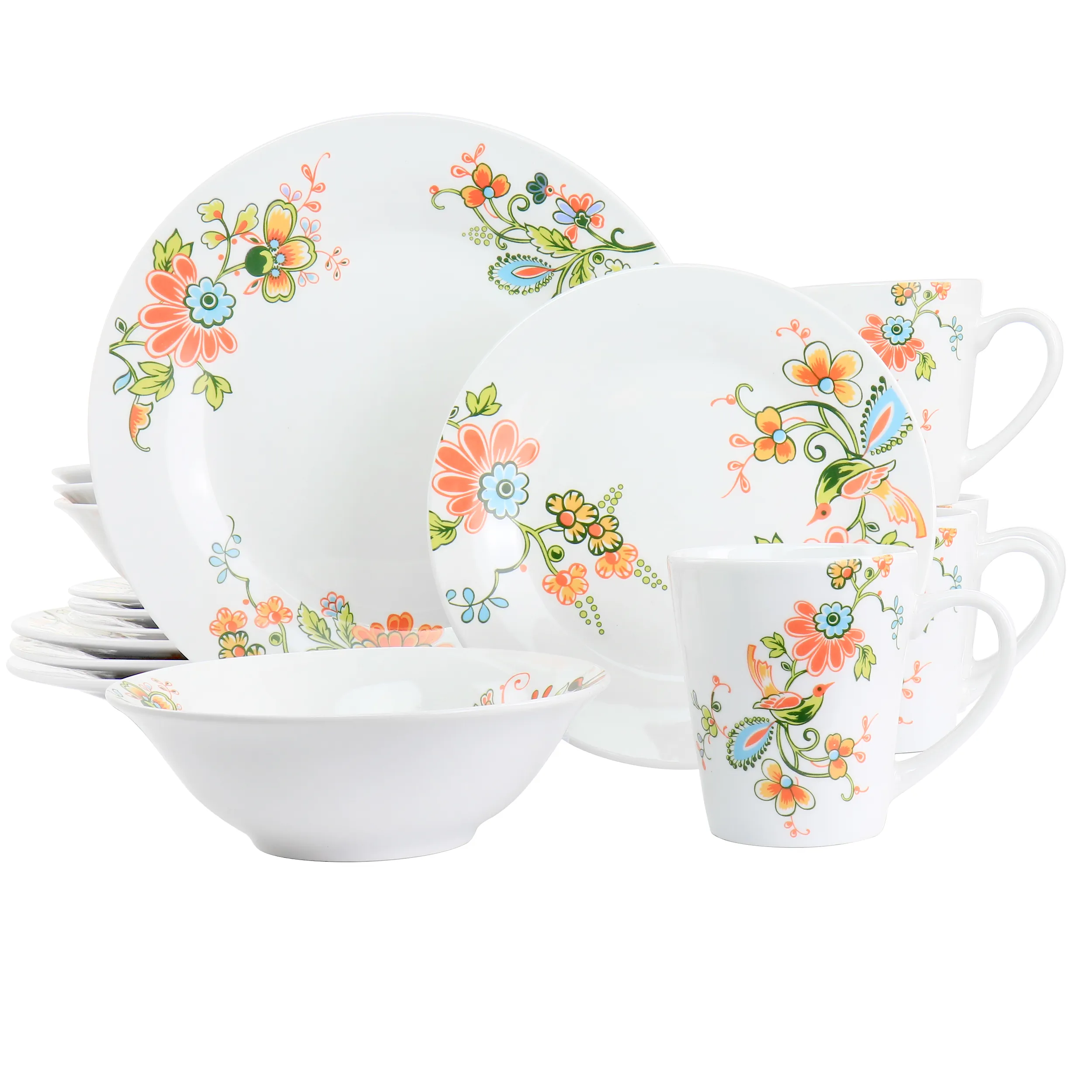 Elama ELM-SPRINGBLOOM16 Spring Bloom 16-piece Floral Porcelain Dinnerw