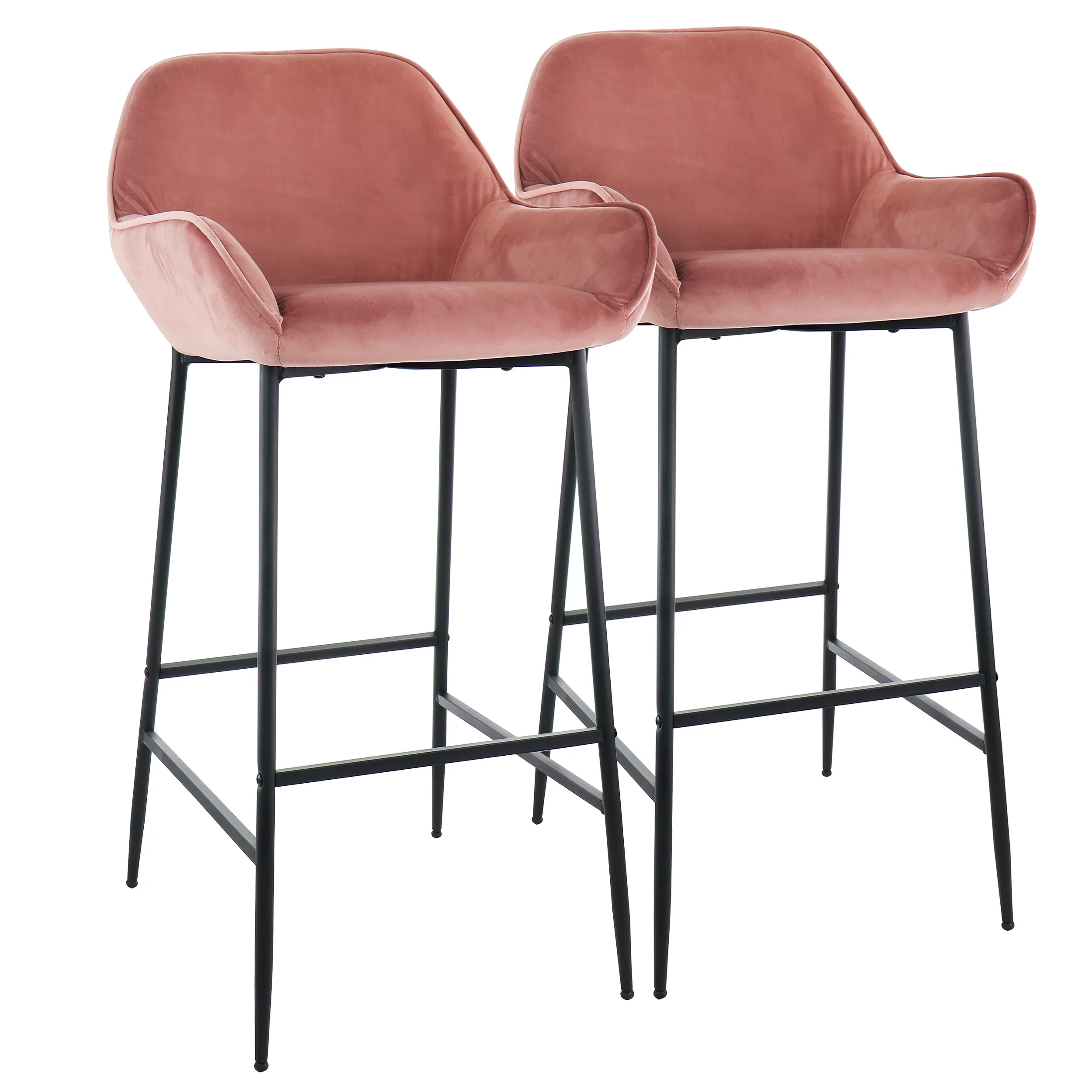 Elama ELM-221-PINK Blush Pink Velvet Bar Stool Set With Black Legs